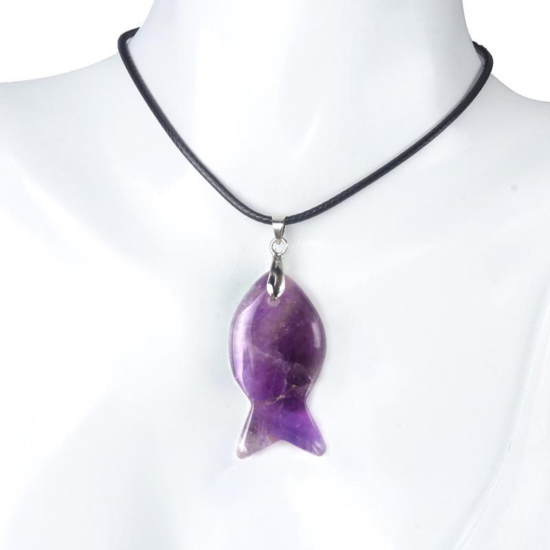 Handmade Natural Stone Fish Pendant - DIY Necklace Accessories, Crystal Beads