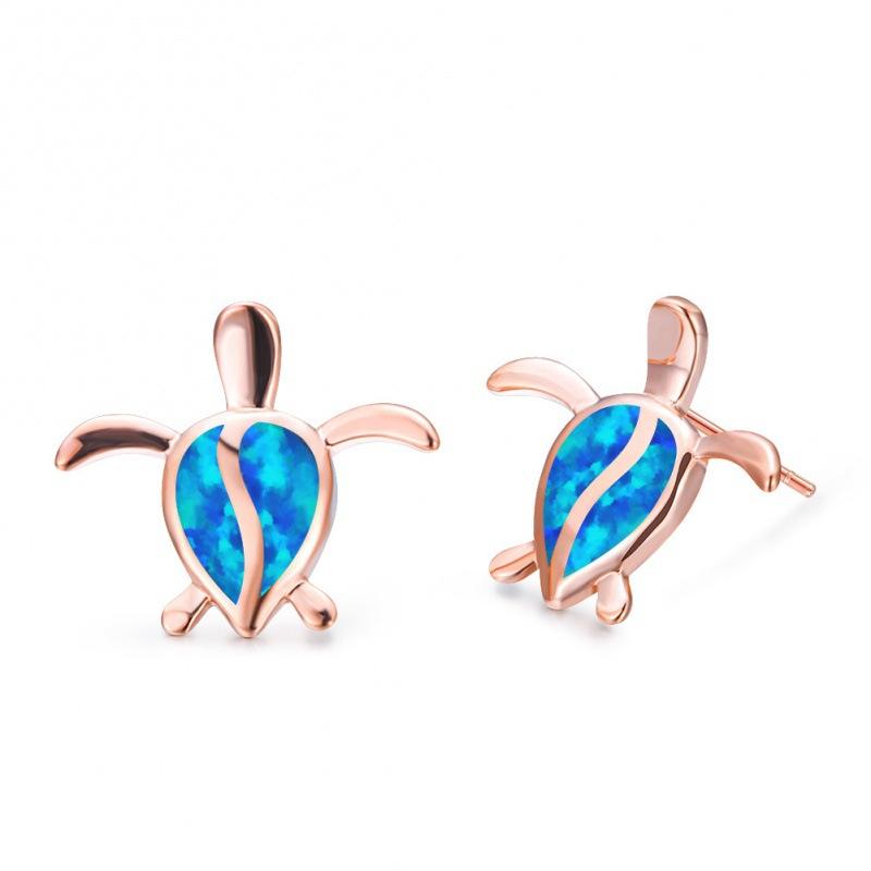 

stud earrings European and American earrings rose gold white opal turtle stud earrings men s week women s original earrings