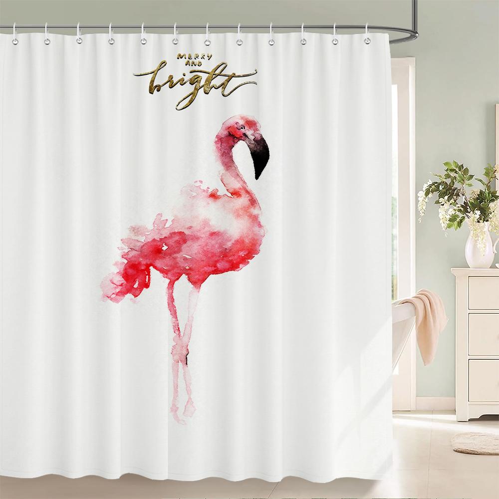3D Flamingo Print Shower Curtain Set With Hooks Nordic Style Pink Birds Flower leaves Waterproof Fabric Home Bathroom Curtains