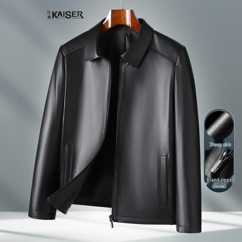 Caesar Men s Genuine Sheepskin Leather Jacket L чёрный