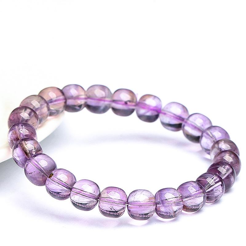 Hongxi Rui Natural Bolivian Amethyst Old Cut Bead Bracelet – Light Purple Crystal with Mirror Surface Finish