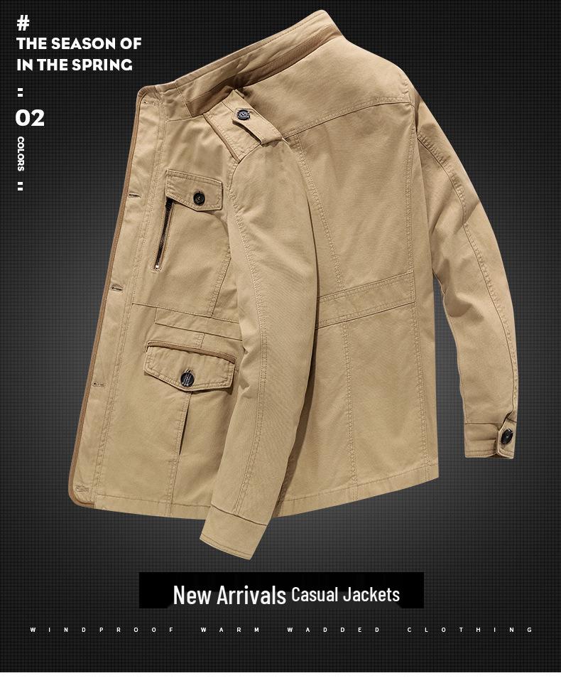 Men's Mid-Length Cotton Jacket - Spring/Autumn, Thin, Casual, Loose, Large Sizes, Dad Style.