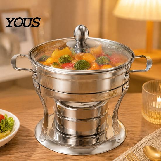 Office Lunch Food Warmer Chafers And Warmers Set with Glass Lid, Round Stainless Steel Compact Vacuum Insulated Meal Box Thermal Serving Bowl,