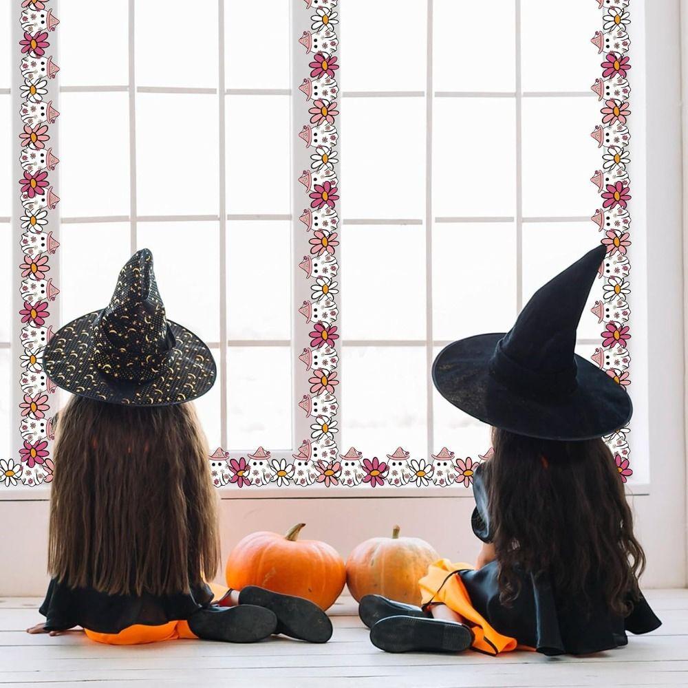 Self Adhesive Halloween Border Stickers Waterproof Cuttable Roll Bulletin Board Borders Ghost Flower Pattern Scalloped Edges