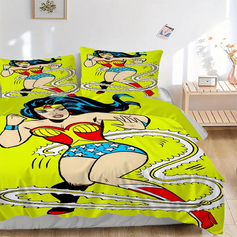 

3 шт. Комплект постельного белья с Wonder Woman, Мягкое и удобное пододеяльник, Для спальни, Гостевой комнаты (1*Пододеяльник + 2*Наволочки, Без наполнителя 135x200cm