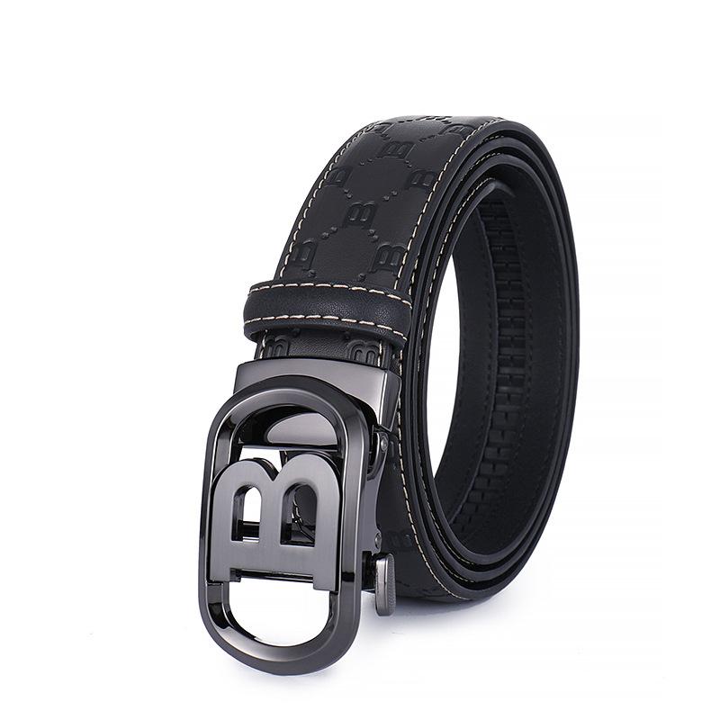 Men'S Cowhide Belt Automatic Buckle Leather Belt Middle-Aged And Young Business