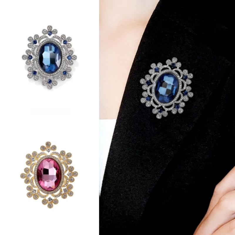New 1Pc Vintage Court Crystal Brooch For Women Men Luxurious Suit Corsage Pin Office Party Backpack Gifts Jewelry Accessories