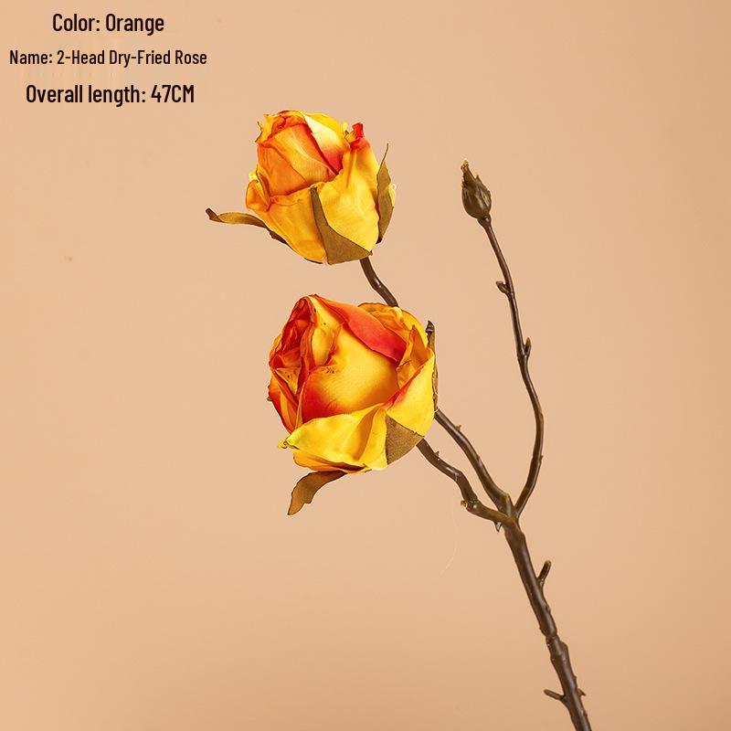 Cross-Border Wedding 2-Head Burned Rose Artificial Flower Green Plant Decoration MW82101