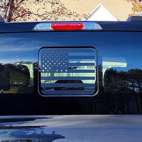 2015-2024 Ford F150 F250 F350 Back Middle Window American Flag Decal Sticker BLK