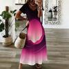 Women Plus Size V Neck Short Sleeve Colorful Swirl Printed Long Maxi Dress