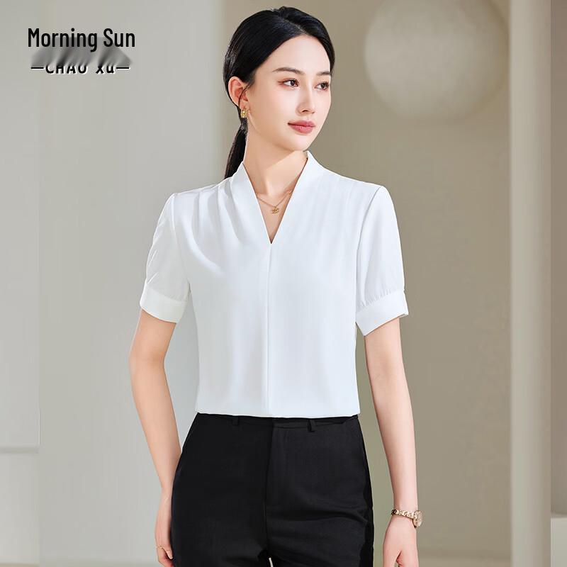 Women s Professional Short Sleeve V-Neck Blouse L