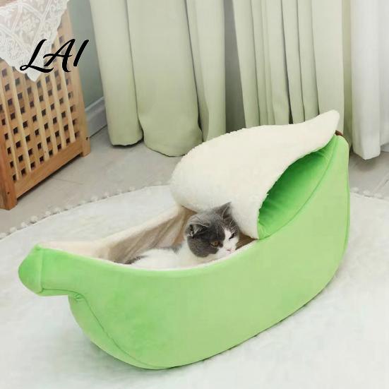 Soft Pet Bed for Autumn Winter Banana Cat Bed Plush Cave with Lid Fleece Lined Cozy Cover Hideaway Warm Semi Enclosed Cats Small Dogs Cute Shape