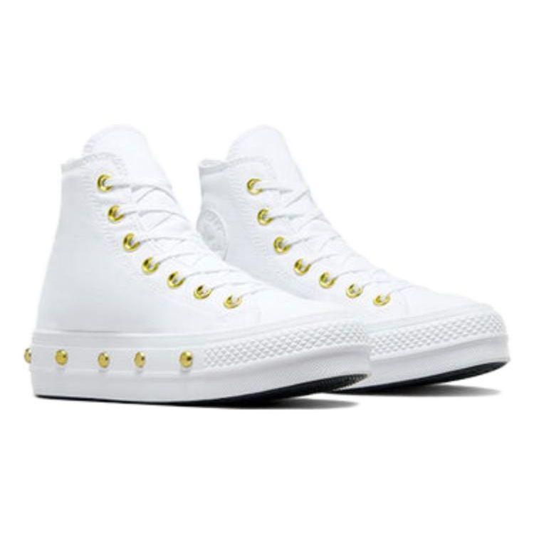 Converse Chuck Taylor All Star Studded Lift Plateforme Blanche Dorée Baskets Femme A06787C