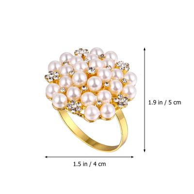 1Set Elegant Silver Plating Napkin Rings Pearl Diamond Embedded Metal Electroplated Napkin Buckle Party Decoration
