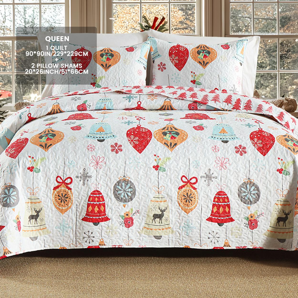 

Комплект мягкого постельного белья Texstead Christmas Holiday, 3 предмета, стеганое одеяло с рисунком колокольчика и рождественской елки, со стегаными наволочками Queen