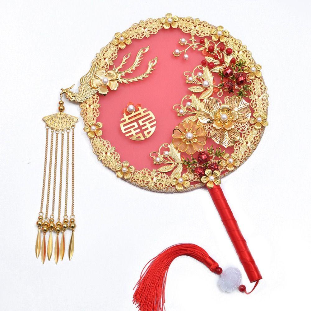 Handheld Bride Group Fan Hand Embroidered Fan  for Bride Wedding Xiuhe Dress Hanfu Accessory