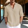 Herren-Hemd in Übergröße, einfarbig, für Teenager, Zuhause, lässig, modisch, Revers, Leinenoberteil