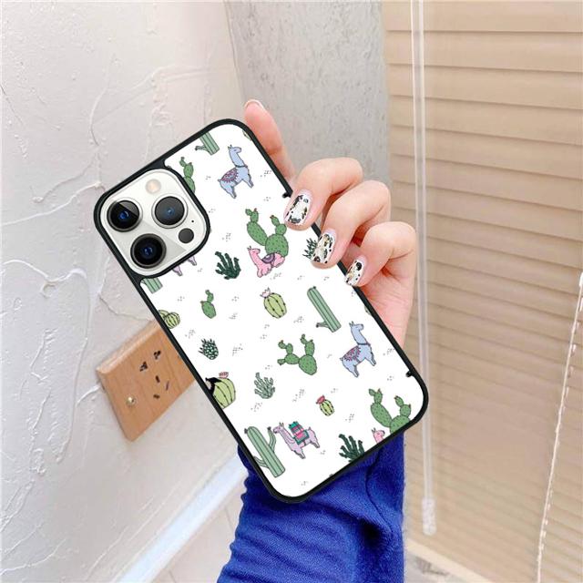 Llama Alpaca Face Animal Cactus Phone Case For apple 16 11 12 13 14 Pro Max Plus for coque