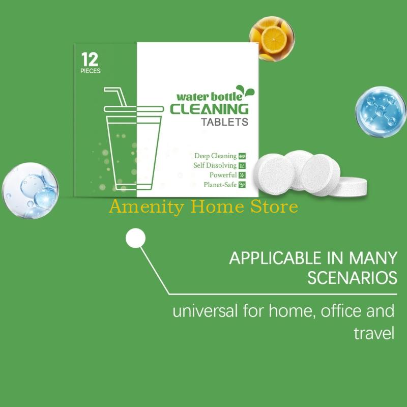 F26C Effervescent Cup Cleaning Tablets (12 Count) Stain Removing Tablets for Water Bottles, Travel Mugs & Thermos, Denture-Safe CN