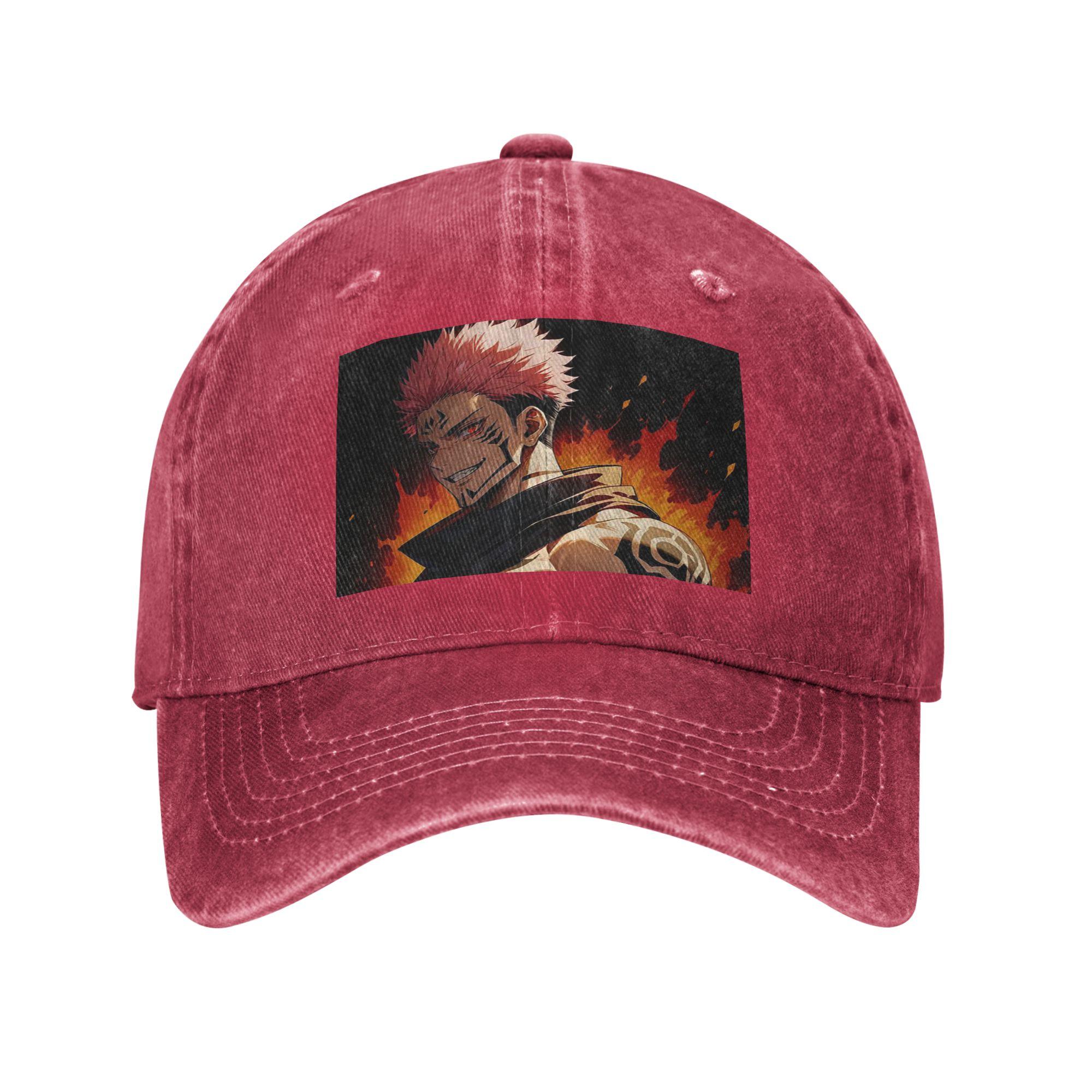 Sukuna RyoUnisex  Jujutsu Kaisen Denim Fabric Cap Casual Baseball Caps Adjustable Hat Summer Unisex Baseball Hats One Size