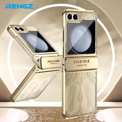 RENGZ Electroplating Transparent Case For Samsung Galaxy Z Flip 6 5 4 3 Hinge Protective Folding Shockproof Z Flip5 Flip6 Cover