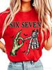 Polyester 100% Women Men Six Seven Skeleton Zombie Hands Graphic T-Shirt Halloween Bat Print Retro Short Sleeve Casual Tee