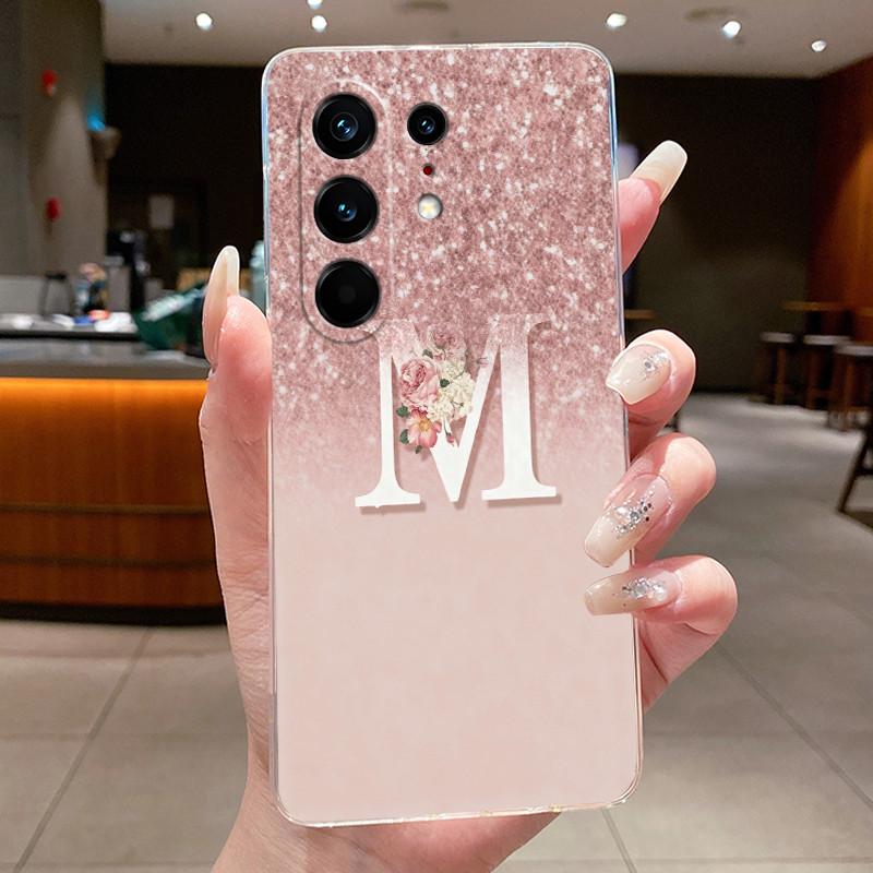 Anti-scratch Case For Tecno Camon 50 Pro 4G Jelly Clear TPU Soft Casing Fashion Lucky Initial Letter With Flower Couple Shell
