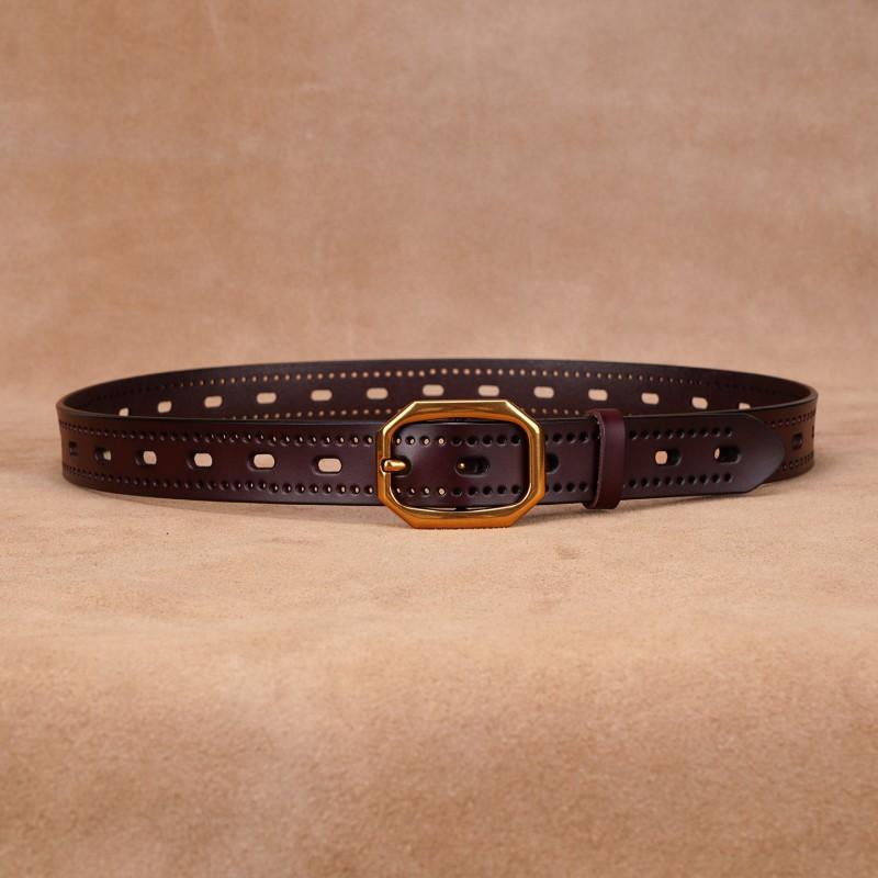 Womens Genuine Leather Belt With Pin Buckle Adjustable Waistband Jeans Trousers Classic Black Brown Office Casual Wear