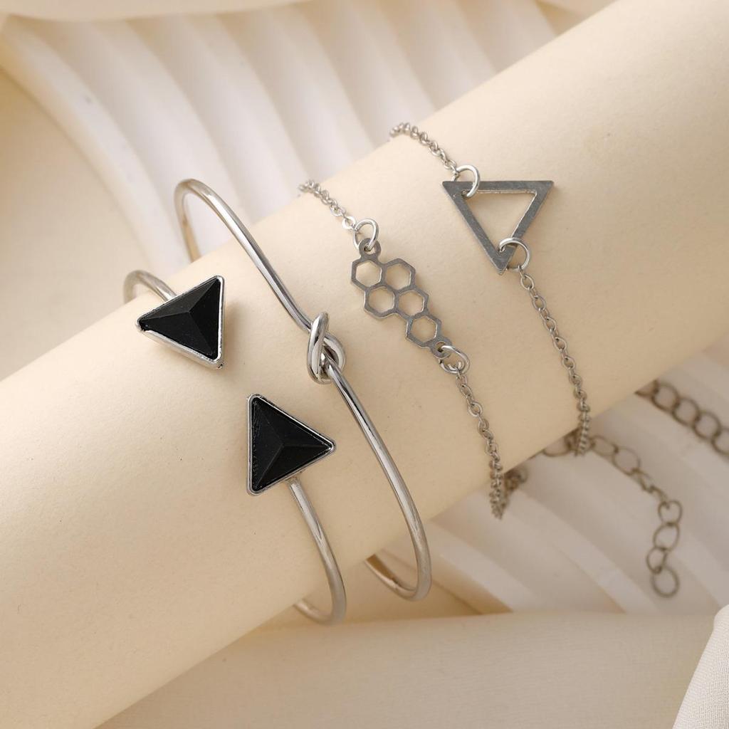 Stylish Geometric Knot Bracelet Set: European & American Fashion, 4-Piece Triangle Design