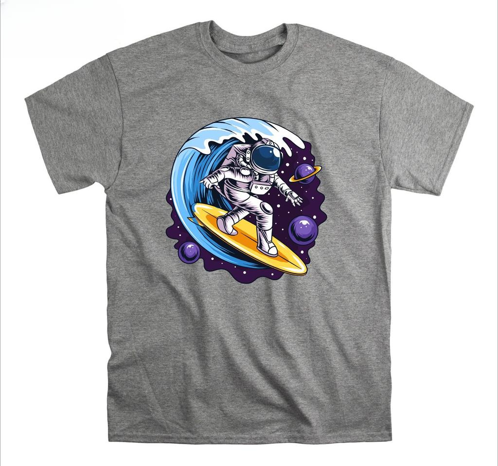 Wave Surfing in Space Mens Tracksuit Tshirt Cotton Shortsleeved Tops Crew Neck Pullover Sportswear Harajuku Retro Streetwear