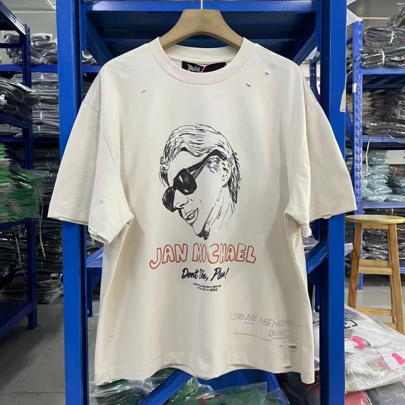 Men Y2K Rhinestone Short Sleeve T-Shirt Oversized Ripped Vintage Photo Street Tee
