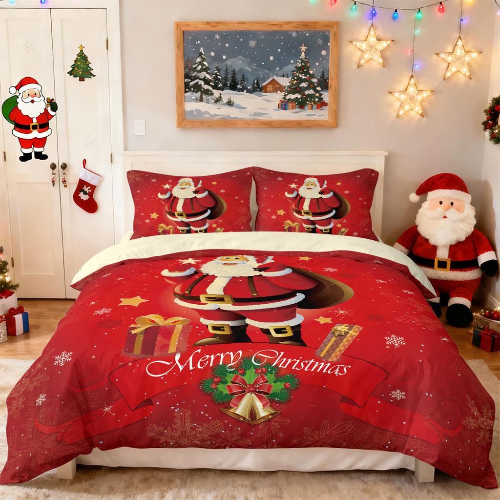 Bed Three-Piece Christmas Element Quilt Cover Pillowcase Digital Printing Kit