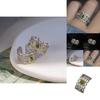 Elegant Luxury Style Open Adjustable Copper Ring For Women With Green Diamonds