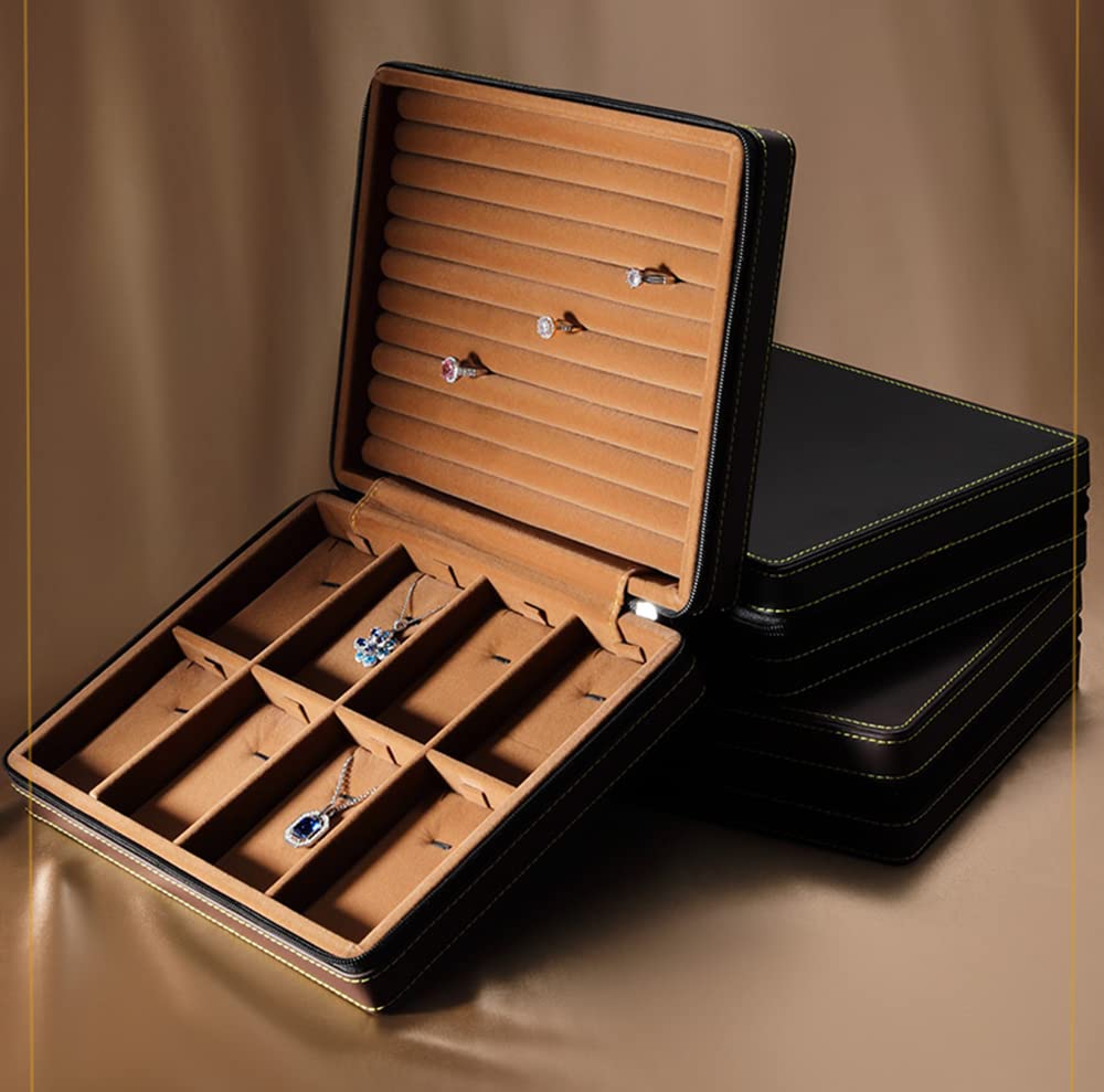 SANSREPONSE Jewelry Case Box Storage Jewelry Tray Portable Zippered Display Tray PU Leather Jewelry Box Accessory Earrings Necklace Ring Holder Holder