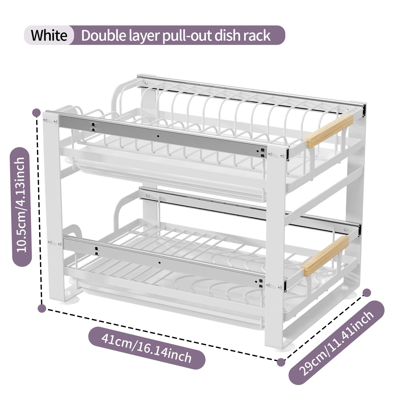 

Cabinet sliding dish storage rack, metal pull-out plate organizer drawer, tableware shelf for kitchen, space-saving system
