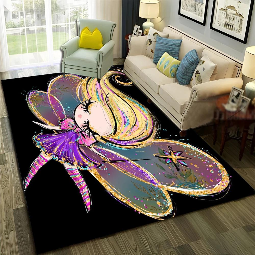 3D Cute Ballet Girl Ballerina Fairy Cartoon Carpet Rug for Home Living Room Bedroom Sofa Doormat Decor,Child Non-slip Floor Mat