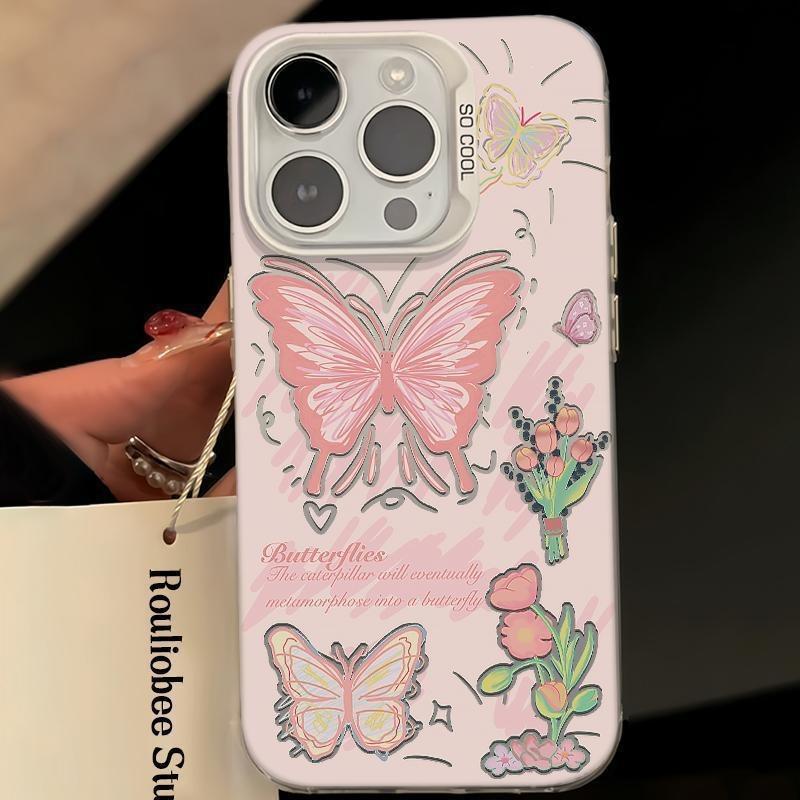 Blue love pink butterfly iPhone16promax mobile phone case for Apple 13 anti-drop 15 fresh 14 cartoon 12