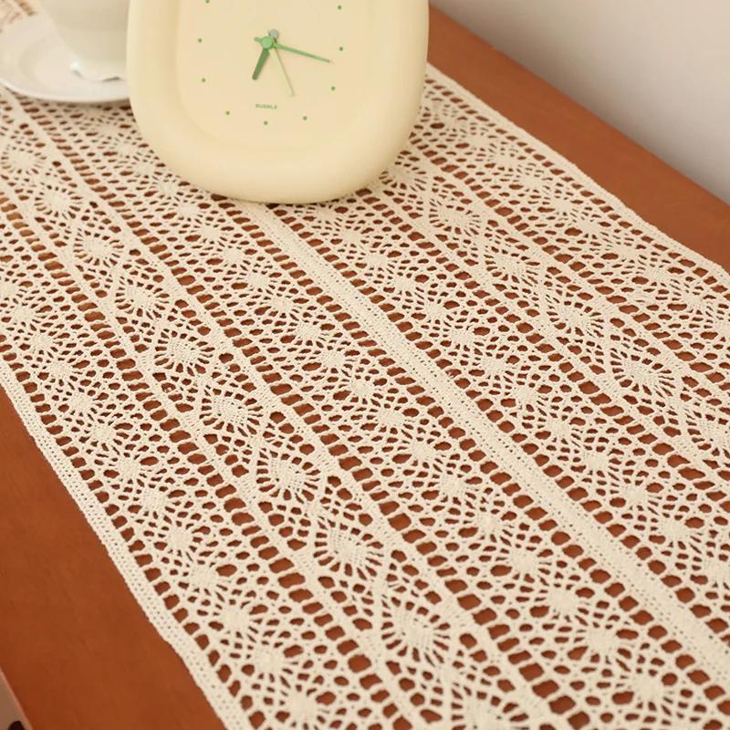 Farmhouse Table Runner with Tassels,Rustic Crochet Lace Home Decor for Kitchen,Wedding,Shower,Wedding,Bohemian Style Table