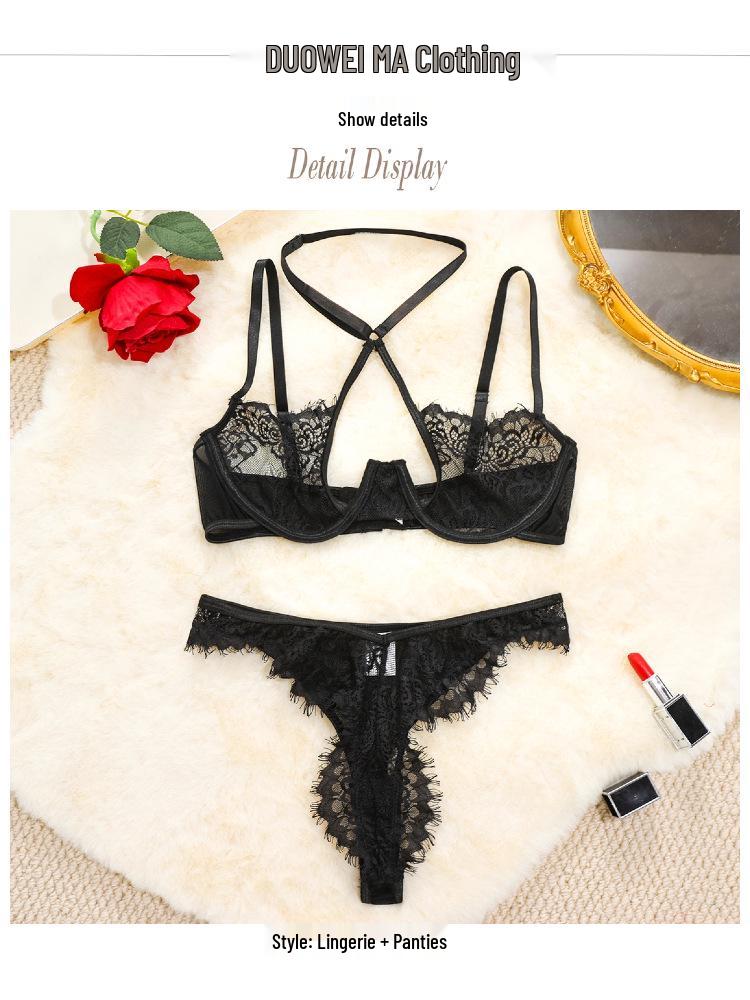 Sexy Underwire Lace Trim Mesh Lingerie Set
