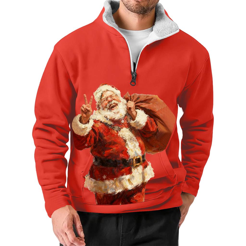 Men's Christmas Stand-up Collar Sweatshirt, Hot-selling Outdoor Casual Top With Collar