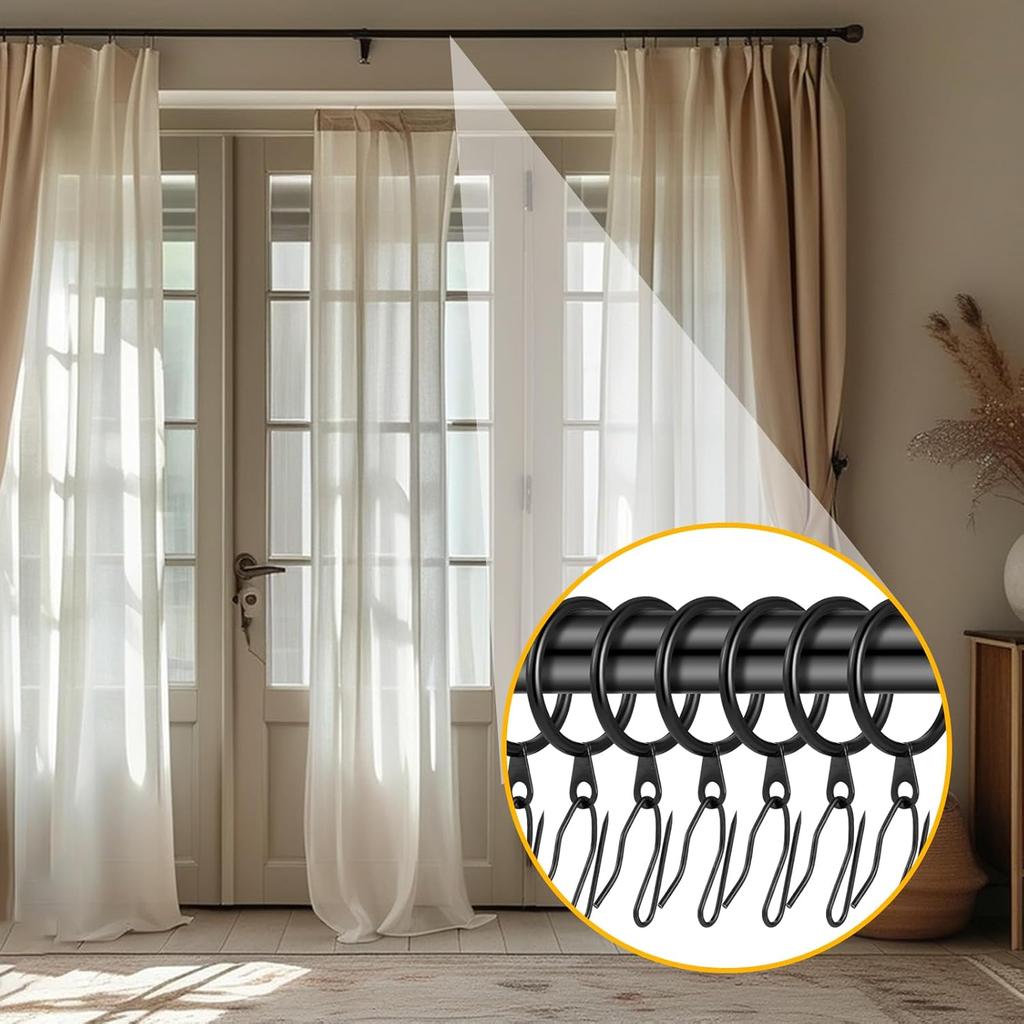 24 Pcs Metal Curtain Rings with 24 Pcs Pin Hooks,1.26in(32mm) Diameter Shower Curtain Rings for Home Window Shower