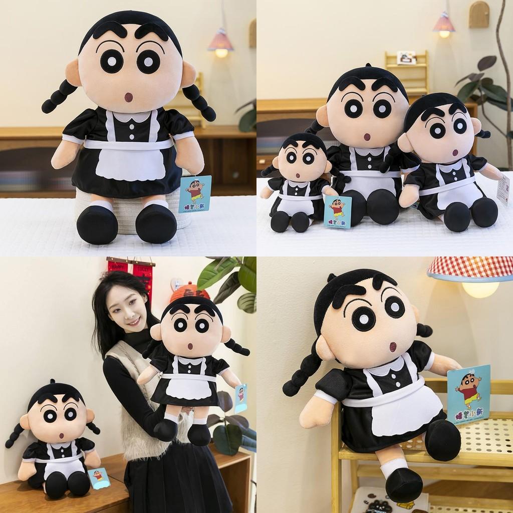 Chan Crayon Shin Maid Costume Plush Toy Double Braided Hairstyle Stuffed Doll