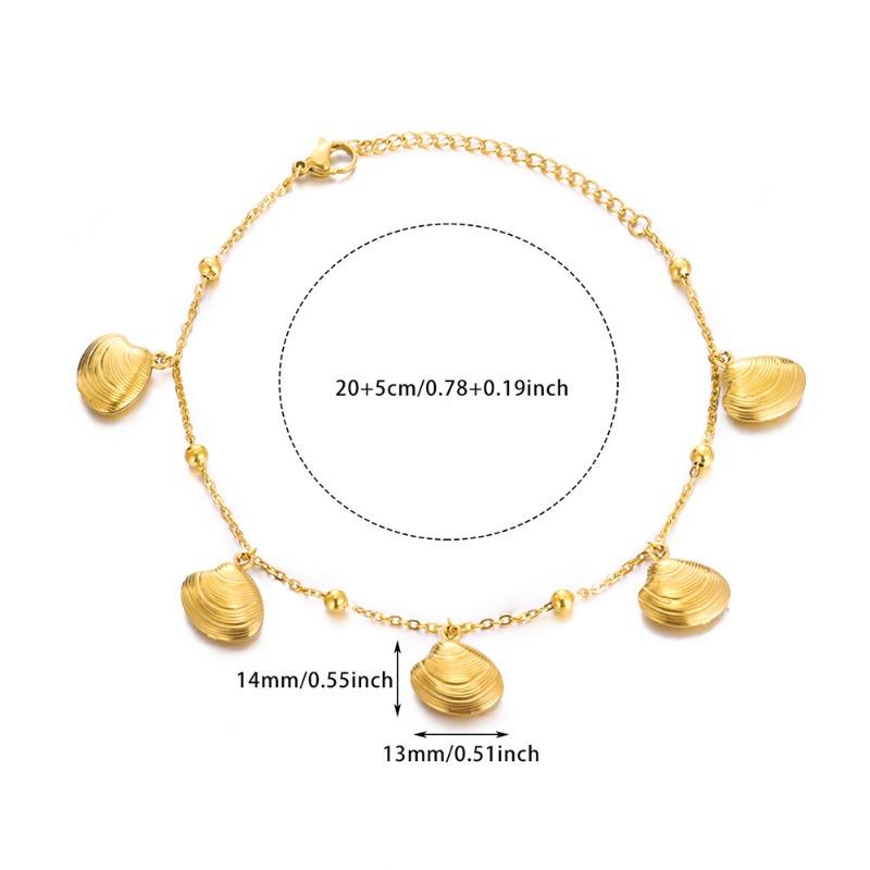 Fashion Beach Resort Ocean Wind Shell Starfish Dolphin Pendant Stacked Chain Stainless Steel Anklet Women
