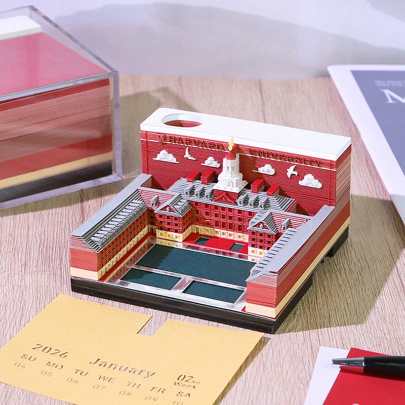 Time Piece Calendar 2026 Desk Calendar With Led Light 3D Tear-Away Calendar Paper Carving Art Memo Pad Notepad Gift Christmas