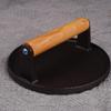 YOMDID 1PC Round Steak Pressing Plate Cast Iron Hamburger Meat Press Tool Steak Plate Wooden Handle Kitchen Barbecue Teppanyaki