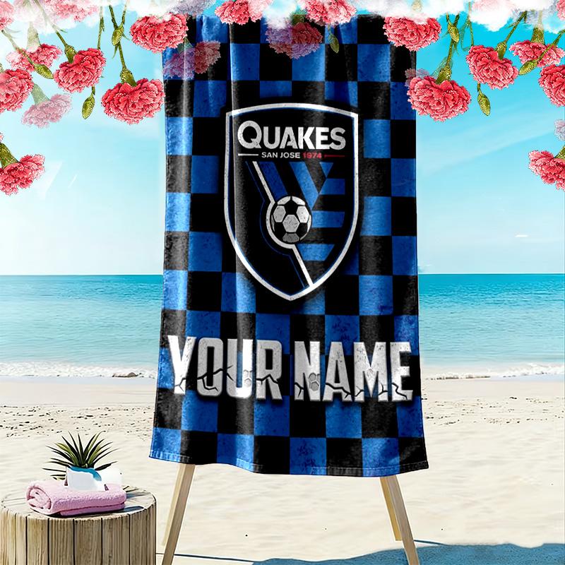 Name Custom San Jose Earthquakes Print Beach Towel, Large Soft Quick Dry Towel for Beach Camping Swimming
