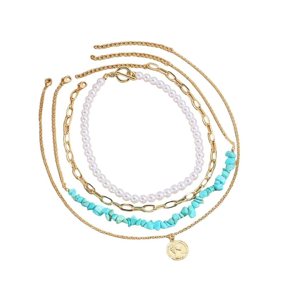 Elegant Colored Stone Necklace Exquisite Clavicle Chain Adjustable Pearl Beaded Necklace  Party