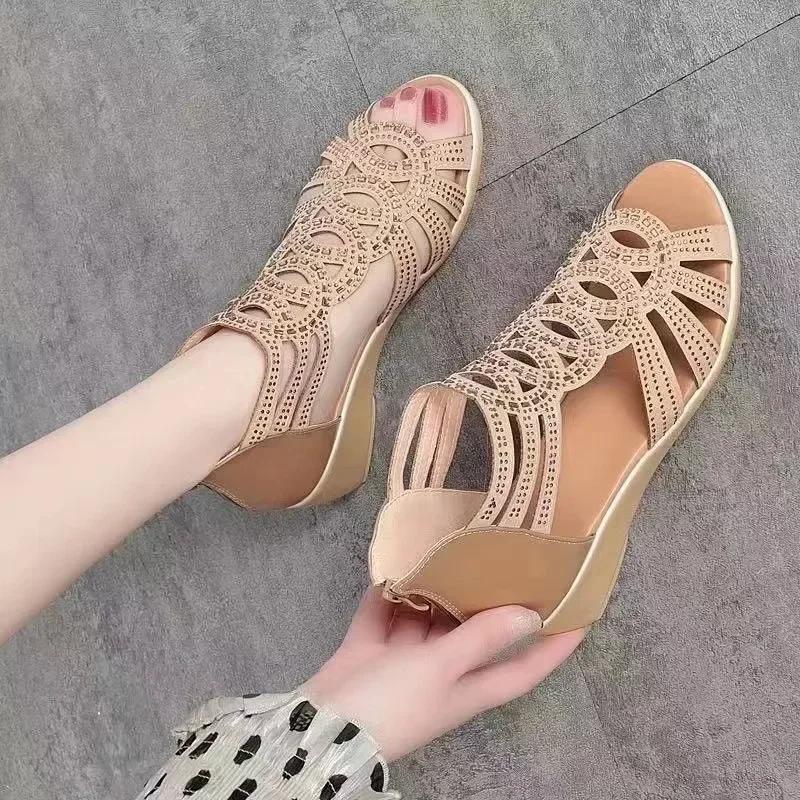Fashion Gladiator Shoes for Women Summer Women's Peep Toe Wedge Sandals Outdoor Dress Office Ladies Heeled Shoes Platform Causal Sandals