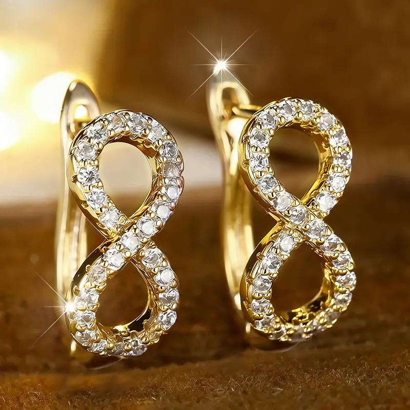 

CAOSHI Delicate Two Color Available Hoop Earring for Women Versatile Infinite Loop Design Ear Accessories Bridal Wedding Zircon