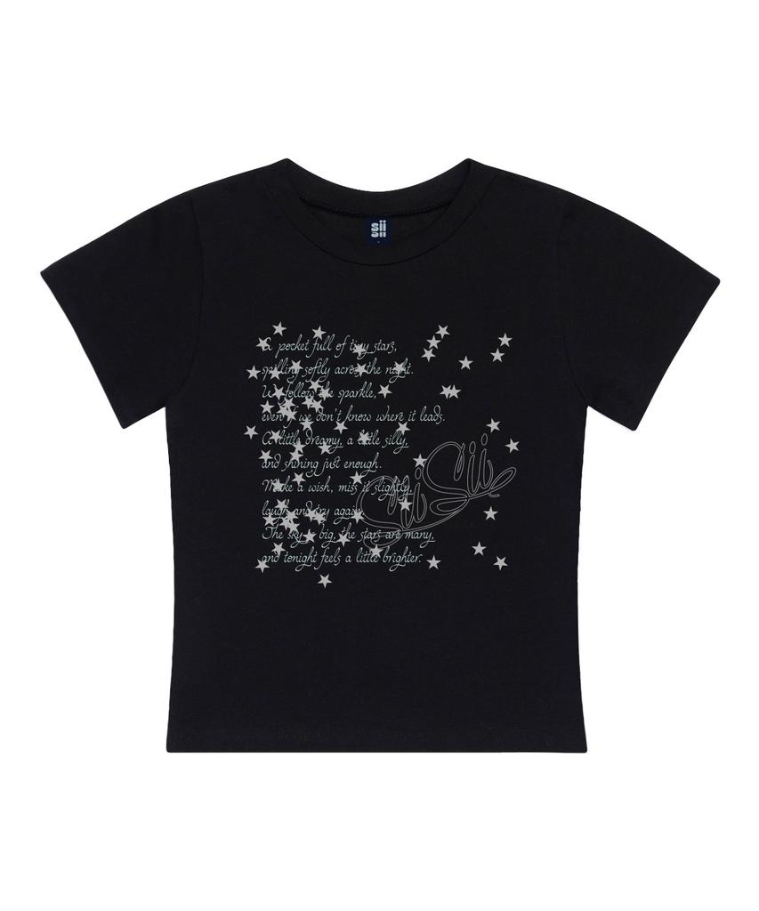 PAGESIISII Random Star Print Slim Fit Short Sleeve T-Shirt Black